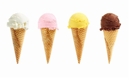 simsearch:400-05718903,k - Assorted ice cream in sugar cones isolated on white background Stock Photo - Budget Royalty-Free & Subscription, Code: 400-04061292