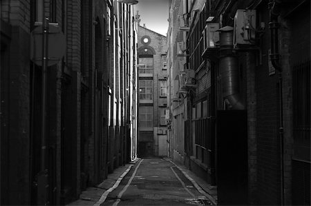 deserted city streets - Looking down a long dark back alley Stock Photo - Budget Royalty-Free & Subscription, Code: 400-04061333