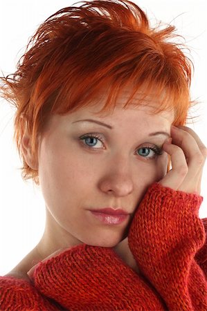 simsearch:400-04180936,k - sad red haired woman isolated on white background Photographie de stock - Aubaine LD & Abonnement, Code: 400-04061787