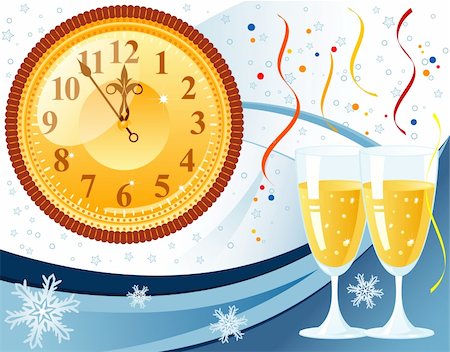 simsearch:400-05374105,k - New Year Background with snowflake, clock, glass, element for design, vector illustration Stock Photo - Budget Royalty-Free & Subscription, Code: 400-04074332