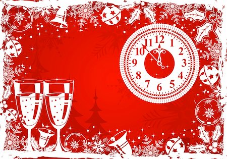 simsearch:400-05374105,k - Christmas grunge frame with snowflake, mistletoe, bell, clock, element for design, vector illustration Stock Photo - Budget Royalty-Free & Subscription, Code: 400-04074345