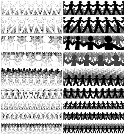 simsearch:400-05118638,k - Set of editable vector foregrounds of papermen crowds Stock Photo - Budget Royalty-Free & Subscription, Code: 400-04075136