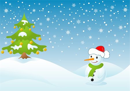 simsearch:400-05374105,k - Christmas background with tree and snowman, vector illustration Stock Photo - Budget Royalty-Free & Subscription, Code: 400-04075610