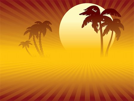 simsearch:400-04062726,k - Tropical sunset, a desert or a beach and oasis with palm trees. Foto de stock - Super Valor sin royalties y Suscripción, Código: 400-04076284