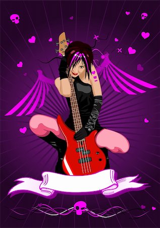 Vector girl with guitar and banner for your text Stock Photo - Budget Royalty-Free & Subscription, Code: 400-04077849