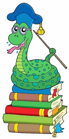 simsearch:400-04311432,k - Snake teacher on pile of books - vector illustration. Stock Photo - Budget Royalty-Free & Subscription, Code: 400-04078434