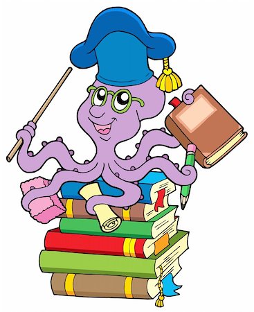 simsearch:400-04860880,k - Octopus teacher on pile of books - vector illustration. Stock Photo - Budget Royalty-Free & Subscription, Code: 400-04078463