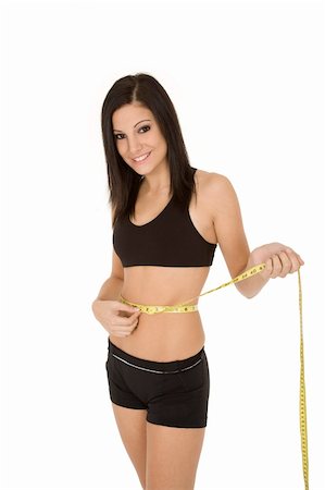 simsearch:400-07219376,k - Caucasian woman measuring her waist on a white background Stock Photo - Budget Royalty-Free & Subscription, Code: 400-04079222