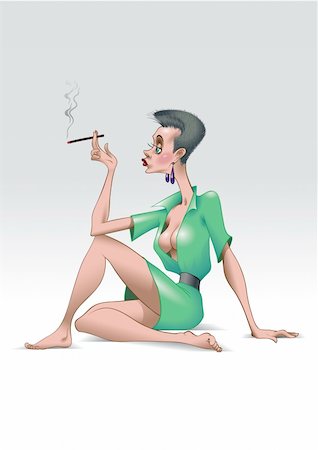 Smoking girl in green Stock Photo - Budget Royalty-Free & Subscription, Code: 400-04079740