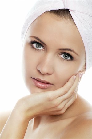 simsearch:400-05322963,k - beauty Portrait of beautiful woman wearing white towel on her head Stock Photo - Budget Royalty-Free & Subscription, Code: 400-04070819