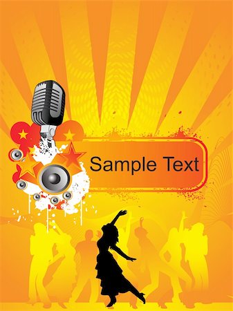 simsearch:400-04084371,k - microphone and dancing girl on music background, yellow banner Stock Photo - Budget Royalty-Free & Subscription, Code: 400-04072296