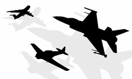 Black silhouettes of aircrafts on white background Stock Photo - Budget Royalty-Free & Subscription, Code: 400-04072389