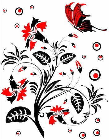 simsearch:400-04060446,k - Flower background with butterfly and circle, element for design, vector illustration Stock Photo - Budget Royalty-Free & Subscription, Code: 400-04072677