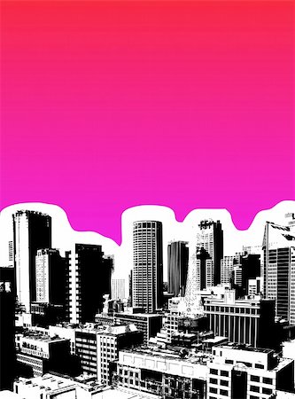 Black city with pink background. Vector art Stock Photo - Budget Royalty-Free & Subscription, Code: 400-04084494