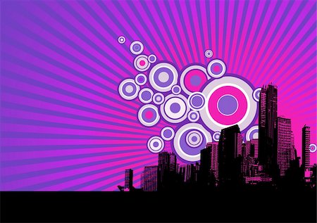 Black city on purple background. Vector Stock Photo - Budget Royalty-Free & Subscription, Code: 400-04084502