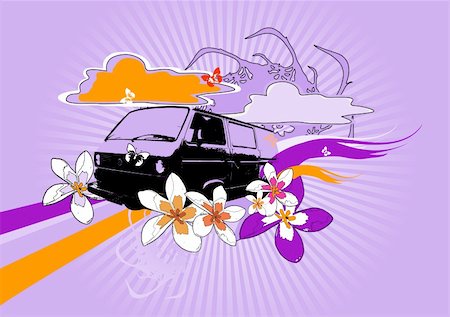 Retro car on purple background. Stock Photo - Budget Royalty-Free & Subscription, Code: 400-04084525
