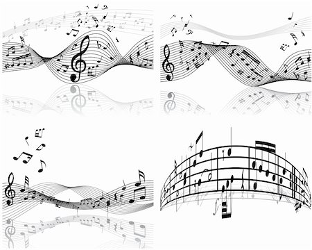swirling music sheet - Set of four vector musical notes staff Stock Photo - Budget Royalty-Free & Subscription, Code: 400-04084895