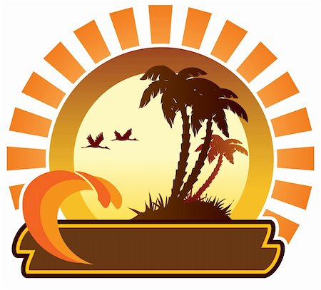 Summer holiday icon: birds, sun, island and palm trees Stock Photo - Budget Royalty-Free & Subscription, Code: 400-04085144