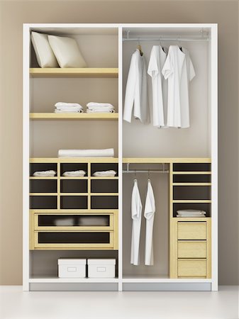 shirt hung in closet - Inside the modern closet 3d rendering Stock Photo - Budget Royalty-Free & Subscription, Code: 400-04085625