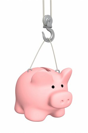 simsearch:400-05730304,k - Piggy bank on crane hook. Object over white Stock Photo - Budget Royalty-Free & Subscription, Code: 400-04089511