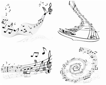 simsearch:400-04563238,k - Set of four vector musical notes staff Stock Photo - Budget Royalty-Free & Subscription, Code: 400-04089744