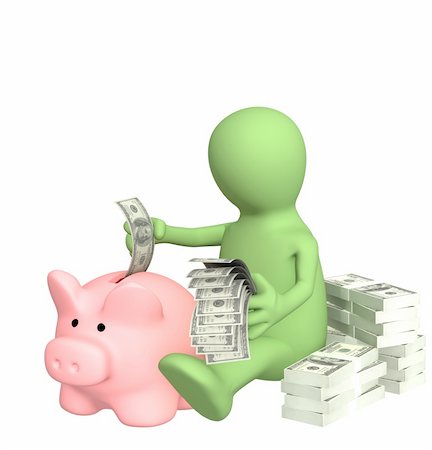 simsearch:400-04529024,k - 3d puppet who is saving money in piggy bank Stock Photo - Budget Royalty-Free & Subscription, Code: 400-04080184