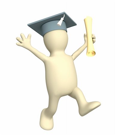 simsearch:400-06688304,k - Happy 3d puppet with cap, the received diploma. Objects over white Photographie de stock - Aubaine LD & Abonnement, Code: 400-04080189
