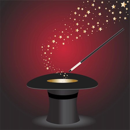Vector - Magic wand performing tricks on a top hat with stars Stock Photo - Budget Royalty-Free & Subscription, Code: 400-04080377