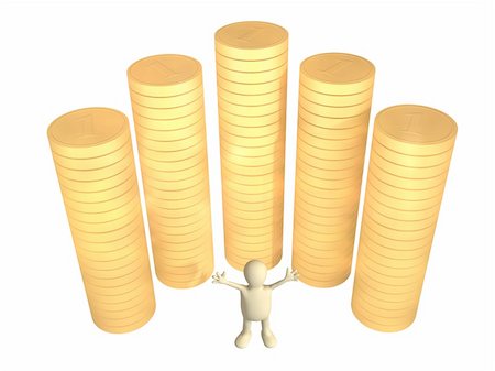 simsearch:400-04084846,k - Joyful 3d puppet, worth near to columns of gold coins Stock Photo - Budget Royalty-Free & Subscription, Code: 400-04080919