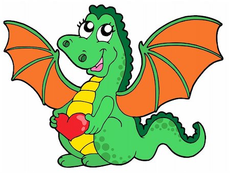 drake - Cute dragon girl with heart - vector illustration. Stock Photo - Budget Royalty-Free & Subscription, Code: 400-04081104