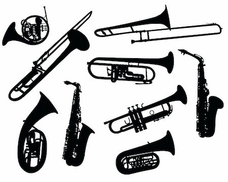 Set of different vector silhouettes wind instruments Stock Photo - Budget Royalty-Free & Subscription, Code: 400-04081352