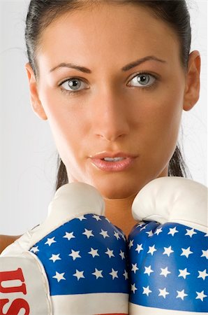 simsearch:400-04970057,k - close up of cute woman with usa flag boxing gloves and bright eyes Stock Photo - Budget Royalty-Free & Subscription, Code: 400-04081649