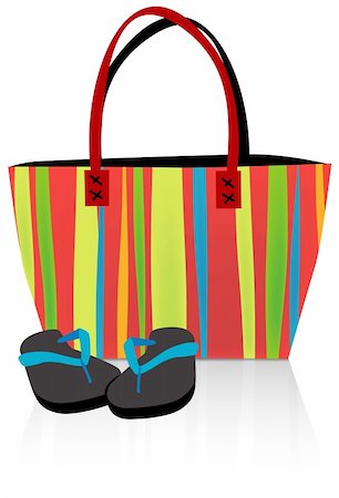 shopping bag icon illustration - Beach tote bag and flip flops; Separate layers. Stock Photo - Budget Royalty-Free & Subscription, Code: 400-04082269