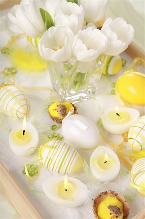 simsearch:700-01173313,k - Table decoration for Easter with eggs and white tulips Stock Photo - Budget Royalty-Free & Subscription, Code: 400-04095026