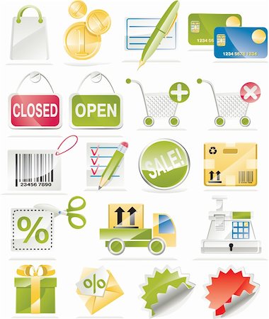 shop cart cash - Shopping and consumerism related icon set Stock Photo - Budget Royalty-Free & Subscription, Code: 400-04097382