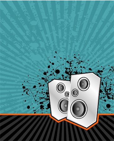 vector illustration of high powered speakers on an acid grunge background Stock Photo - Budget Royalty-Free & Subscription, Code: 400-04098355