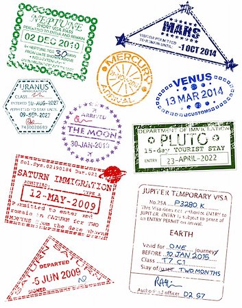 passport stamp - Set of editable vector visas from different planets Stock Photo - Budget Royalty-Free & Subscription, Code: 400-04091461