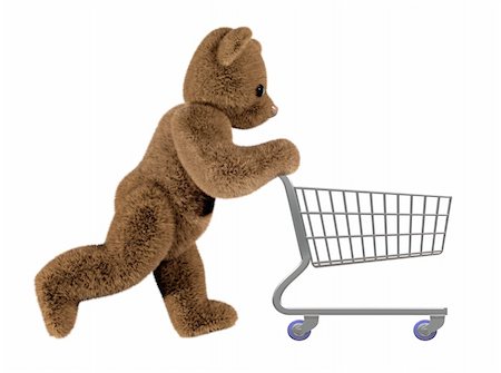 simsearch:700-01163575,k - Isolated illustration of teddy pushing a shopping cart Stock Photo - Budget Royalty-Free & Subscription, Code: 400-04092327