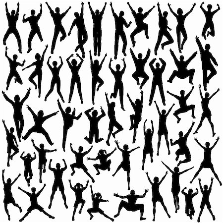 simsearch:400-05118638,k - Set of editable vector silhouettes of people jumping and celebrating Stock Photo - Budget Royalty-Free & Subscription, Code: 400-04092835