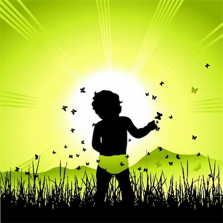simsearch:400-04597010,k - Baby on nature, black silhouette Stock Photo - Budget Royalty-Free & Subscription, Code: 400-04093496