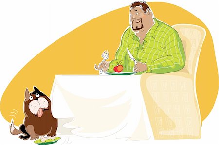 simsearch:400-04647880,k - Dog disagrees with his master's decision to eat smaller portions (and healthy food) Stock Photo - Budget Royalty-Free & Subscription, Code: 400-04105649