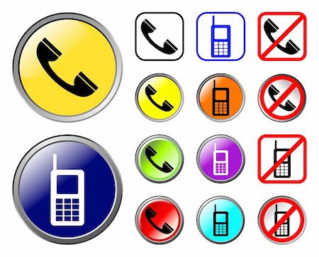 Collection of colourful phone icons, web elements, vector illustration. All elements are on separate layers for easy editing and color change. File contains eps 8 and hi res jpeg. Stock Photo - Budget Royalty-Free & Subscription, Code: 400-04106245