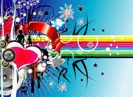 Abstract grunge background Flower, heart, rainbow and music. Stock Photo - Budget Royalty-Free & Subscription, Code: 400-04106516