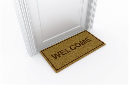 door welcome doormat - 3d rendering of a door with welcome doormat Photographie de stock - Aubaine LD & Abonnement, Code: 400-04107036