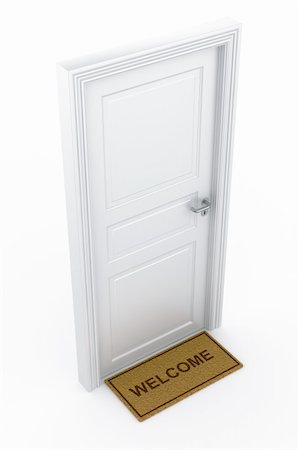 door welcome doormat - 3d rendering of a door with welcome doormat Photographie de stock - Aubaine LD & Abonnement, Code: 400-04107038