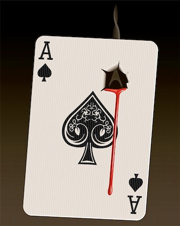 Photo-realistic vector illustration of the Ace of Spades (known as the Death Card), with a smoking bullet hole and blood. Stock Photo - Budget Royalty-Free & Subscription, Code: 400-04109161