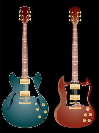 Vector isolated image of electric guitars on black background. Stock Photo - Budget Royalty-Free & Subscription, Code: 400-04109303