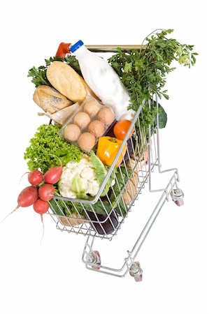 simsearch:700-00285354,k - Healthy food in shopping cart - top view, isolated Stock Photo - Budget Royalty-Free & Subscription, Code: 400-04102746