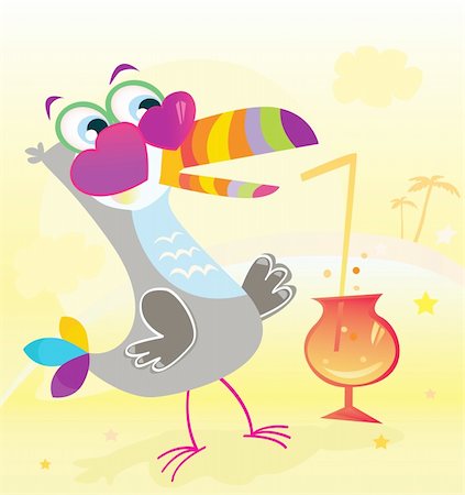 simsearch:400-04121488,k - Fun begin. Exotic bird character on beach party! Vector Illustration. Foto de stock - Super Valor sin royalties y Suscripción, Código: 400-04114522