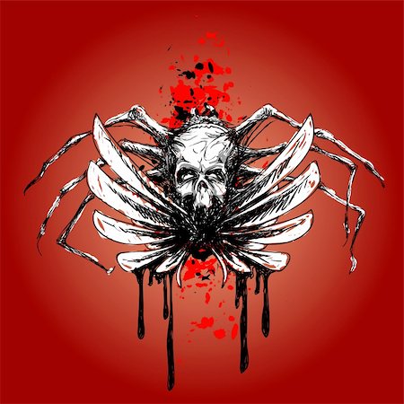 vector sketch - skull with wings and blood Stock Photo - Budget Royalty-Free & Subscription, Code: 400-04114705